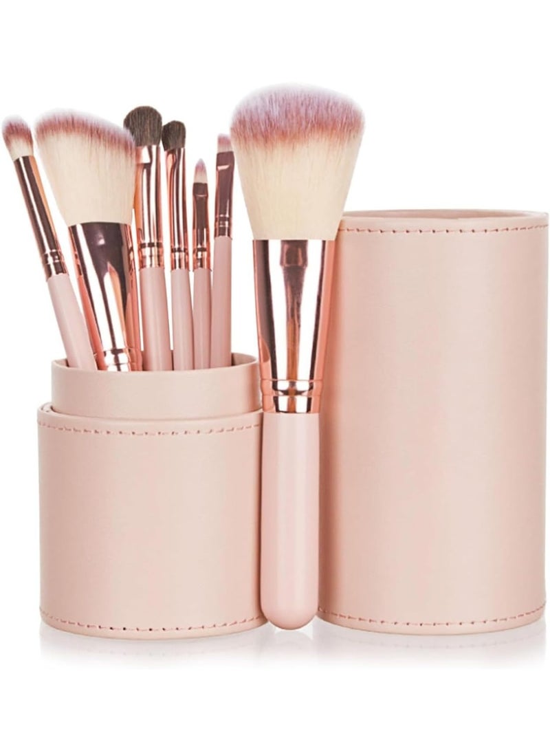 ChicAbode Makeup Brushes Set Professional 7PCS, Premium Synthetic Foundation Brush, Eyebrow and Lip Brush, Beauty Tools Kit for Women, Holder Package for Travel Makeup and Women Gifts (Beige) - Image 1